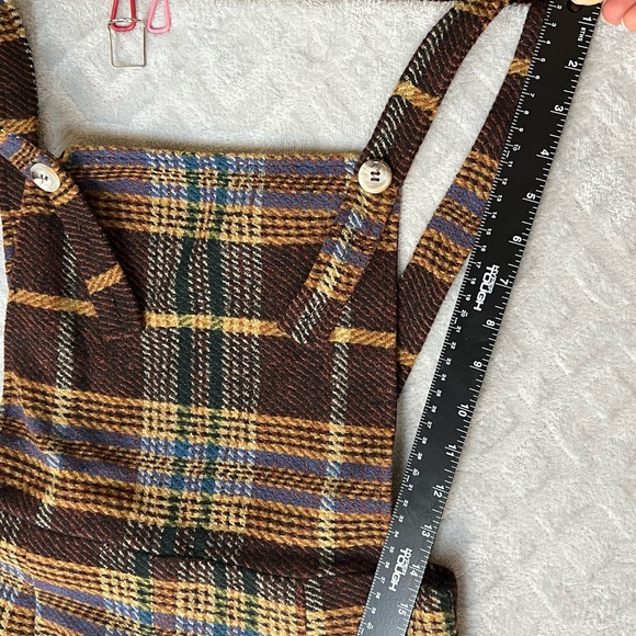 Cider Square Neck Preppy Countryside Tweed Plaid Jumpsuit Overall Wide Leg SZ M - Picture 13 of 16